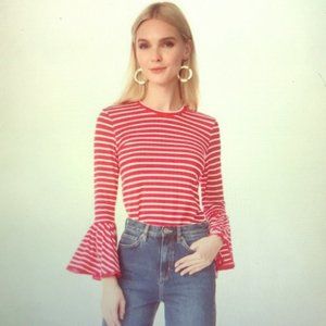 Style Mafia Poppy Bell sleeve top Red & White Striped Preowned size Small